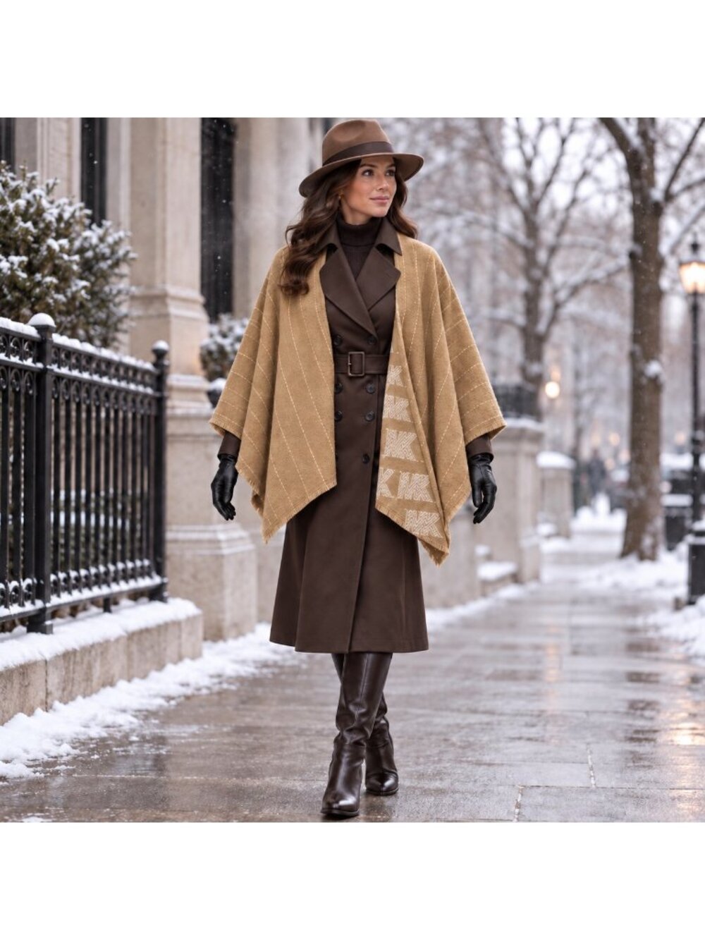 NWT Michael Kors Reversible MK Logo Poncho Cape Wrap Camel One Size MSRP $178
